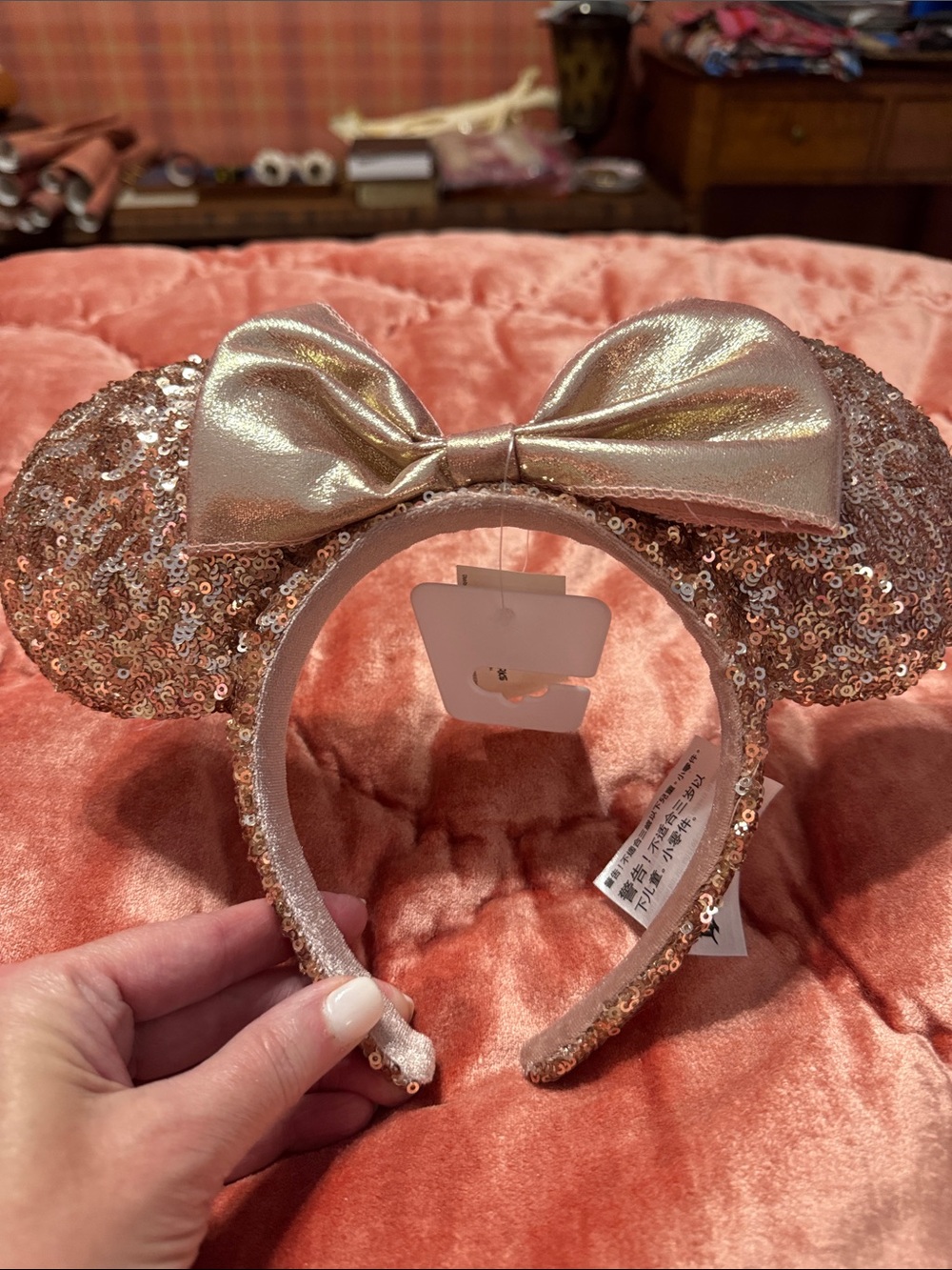 Disney Rose Gold Sequin Minnie Ear Headband